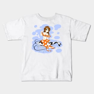 Fantail Goldfish Mermaid with Black Crystal Shrimp Kids T-Shirt